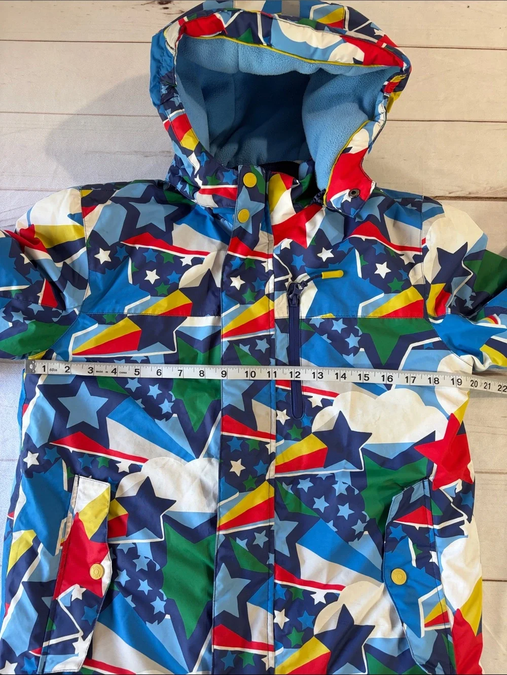 Boden Blue Bright Rainbow Stars Hooded Ski Jacket